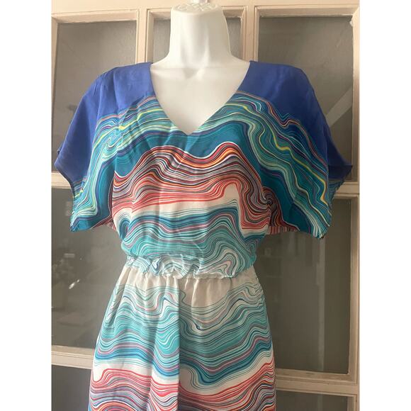 Trina Turk Blue Silk Agate Caspian Swirl Wave Dress - Picture 6 of 8